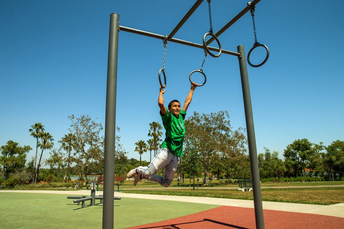 Kid on monkey bar swings